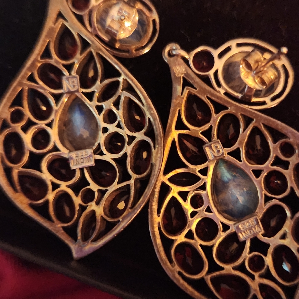 Nicky Butler RAJ Gem Drop Sterling Silver Garnet and Moonstone Earrings*Rare*NIB - Picture 10 of 17
